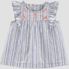 Baby Girls' Striped Embroidered Romper - Just One You Made By Carter's White/navy Newborn