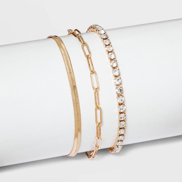 Herringbone And Tennis Bracelet Set 3pc - A New Day