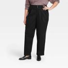 Women's Plus Size High-rise Pleat Front Tapered Chino Pants - A New Day Black