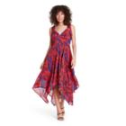 Tropical Leaf Tie Strap Asymmetrical Hem Dress - Alexis For Target Orange/blue Xxs