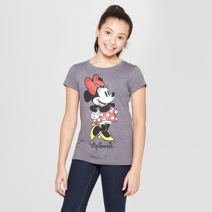 Disney Girls' Vintage Minnie Mouse Stance Short Sleeve T-shirt - Charcoal