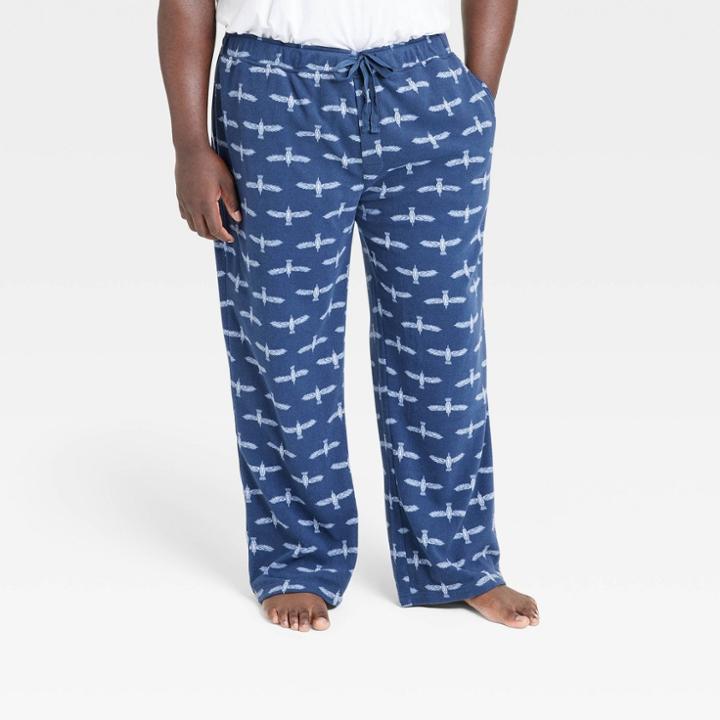 Men's Big & Tall Bird Print Microfleece Pajama Pants - Goodfellow & Co Blue