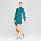 Women's Polka Dot Long Sleeve Mock Neck Button Detail Mini Dress - Who What Wear Blue/black Xl, Blue Polka Dot