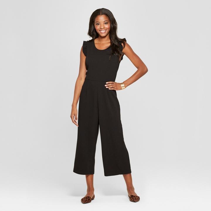 Women's Flutter Sleeve Knit Cropped Jumpsuit - Xhilaration Black