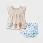 Baby Girls' Disney Top And Bottom Set - Oatmeal Newborn, Blue/grey