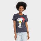 Peanuts Women's Santa Snoopy Short Sleeve Graphic T-shirt - Charcoal Gray