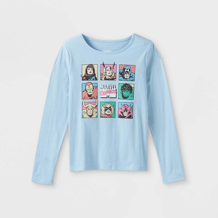 Girls' Marvel Comics Long Sleeve Graphic T-shirt - Blue