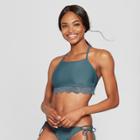 Women's Lace Trim High Neck Bikini Top - Xhilaration Blue D/dd Cup