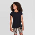 Petitegirls' Short Sleeve Knot Front Lettuce Edge T-shirt - Art Class Black S, Girl's,