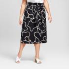Women's Plus Size Belted Paperbag Skirt - Who What Wear Black Print