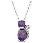 Prime Art & Jewel Sterling Silver Genuine Amethyst And Diamond Accent Cat Pendant With 18 Chain, Girl's