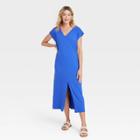 Women's Short Sleeve V-neck Knit Dress - Universal Thread Blue