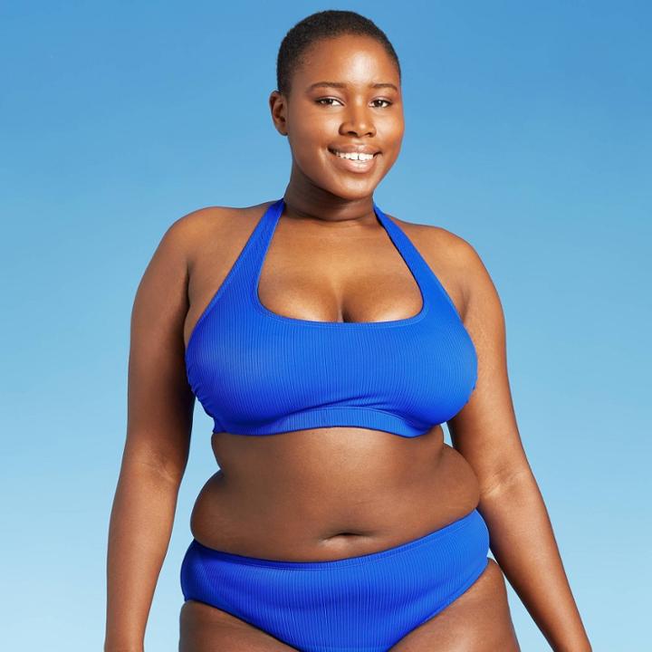 Juniors' Plus Size Ribbed Halter Bikini Top - Xhilaration Blue