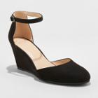 Women's Becky Wide Width Microsuede Closed Toe Wedge Pumps - A New Day Black 9w,