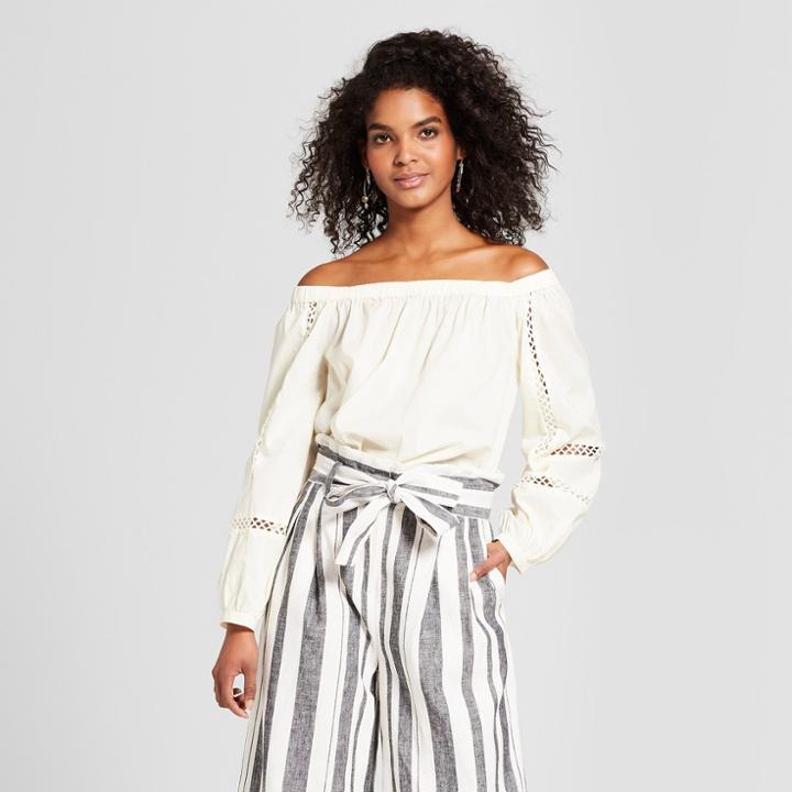 Women's Long Sleeve Blouson Bardot Blouse - Who What Wear White
