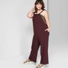 Women's Plus Size Strappy Straight Neck Waistless Woven Jumpsuit - Wild Fable Wine (red)
