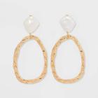 Hammered Pearl Post Organic Gold Drop Earrings - A New Day White