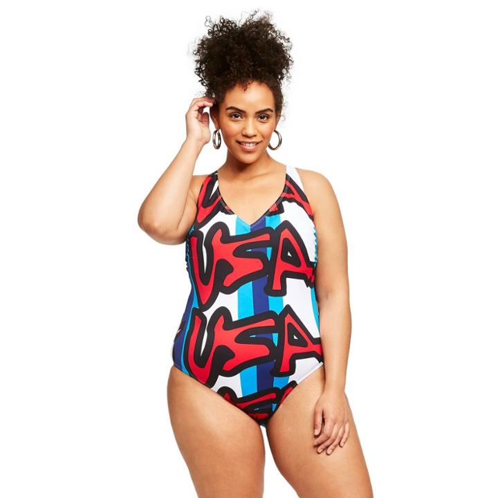 Women's Plus Size Usa Graffiti One Piece Swimsuit - Stephen Sprouse For Target White 3x, Women's,