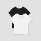 Women's Plus Size Short Sleeve Scoop Neck Slim Fit 2pk Bundle T-shirt - A New Day Black/white