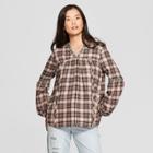 Women's Plaid Long Sleeve Embroidered Trim Popover - Knox Rose Pearl