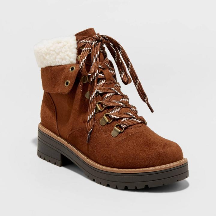 Women's Karissa Microsuede Sherpa Cuff Boots - Universal Thread Brown