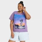 Modern Lux Women's Plus Size See America Short Sleeve Graphic Boyfriend T-shirt - Purple