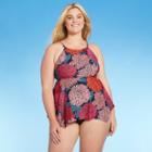 Kona Sol Women's Plus Size High Neck Flow Away Tankini Top - Kona
