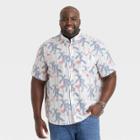 Men's Tall Printed Standard Fit Short Sleeve Button-down Shirt - Goodfellow & Co White/tree