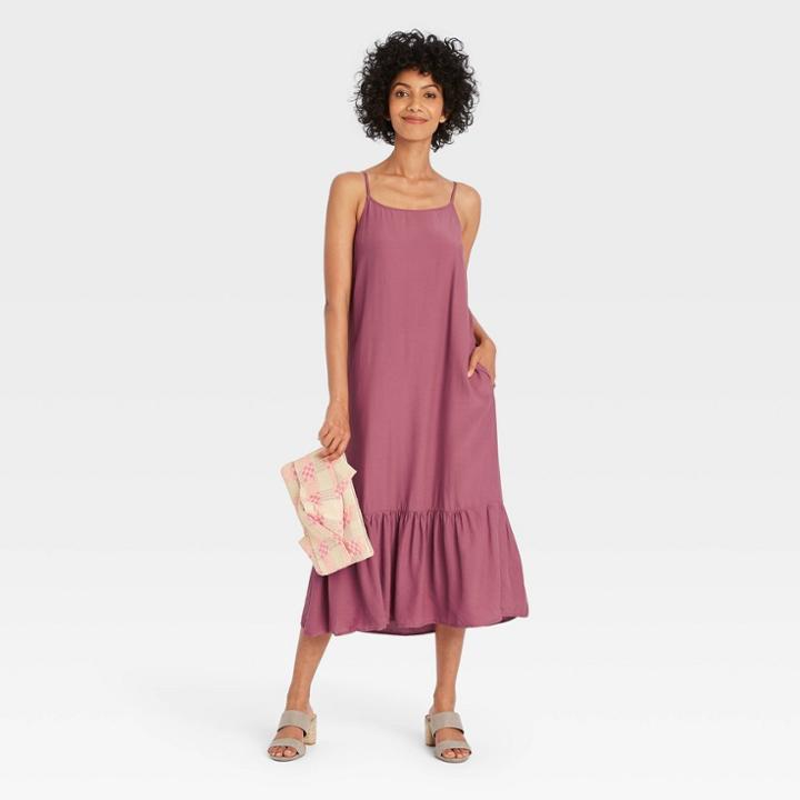 Women's Sleeveless Ruffle Hem Dress - A New Day Purple