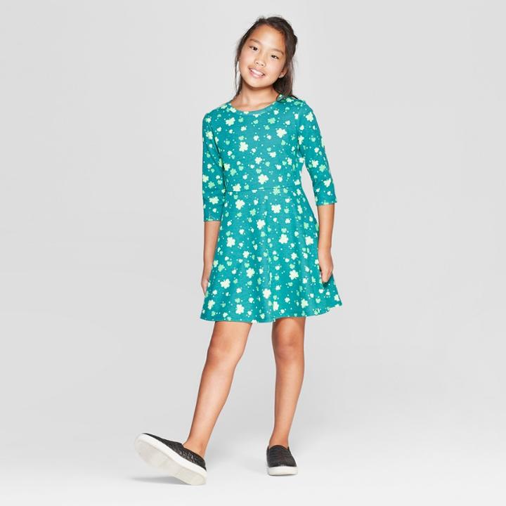 Girls' Printed Shamrock Dress - Cat & Jack Green