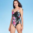 Women's Strappy Back High Coverage One Piece Swimsuit - Kona Sol Black Floral