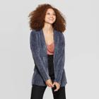 Women's Long Sleeve Rib-knit Chenille Open Cardigan - A New Day Blue