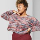 Women's Plus Size Striped Long Sleeve Fuzzy Static Scoop Neck - Wild Fable 2x,