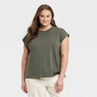 Women's Plus Size Short Sleeve T-shirt - A New Day Olive Green