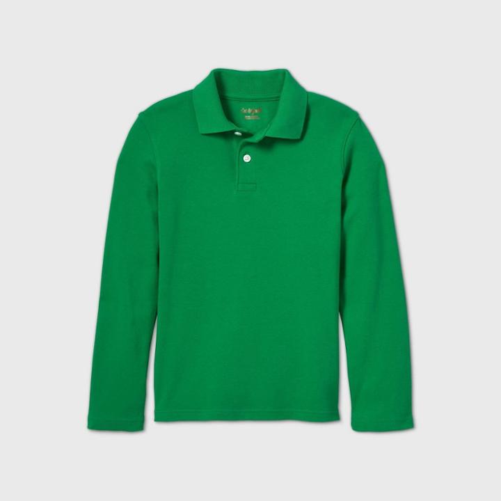Oversizeboys' Long Sleeve Interlock Uniform Polo Shirt - Cat & Jack Green