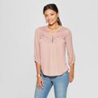 Women's 3/4 Sleeve Knit Back Blouse - Knox Rose Pink