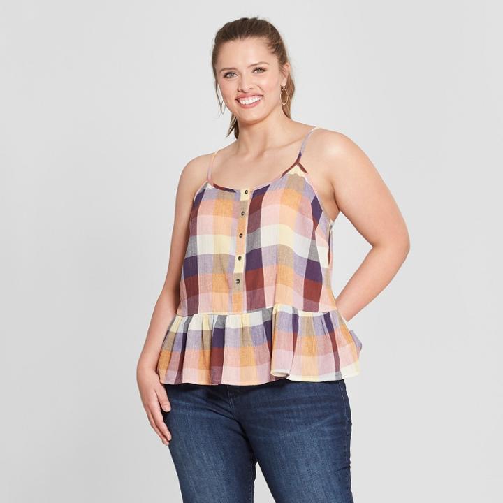 Women's Plus Size Plaid Drop Waist Tank - Universal Thread Pink 2x,