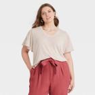 Women's Plus Size Flutter Short Sleeve Scoop Neck Linen T-shirt - A New Day