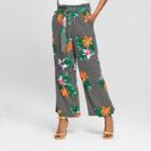 Women's Striped Floral Print Relaxed Paperbag Crop Pants - Who What Wear Black/white