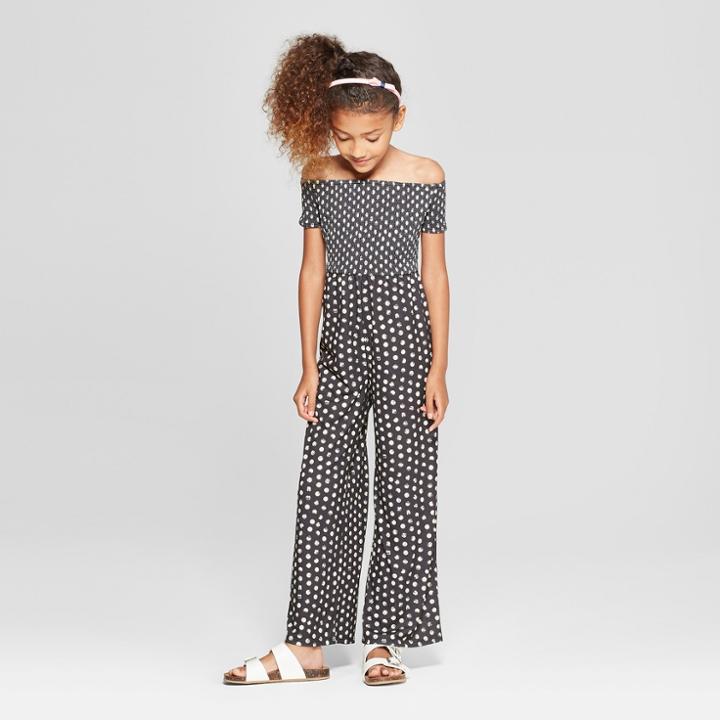 Girls' Smocked Off The Shoulder Jumpsuit - Art Class Black