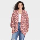 Women's Plus Size Duster Cardigan - Knox Rose Cognac Paisley X-1x, Red Paisley