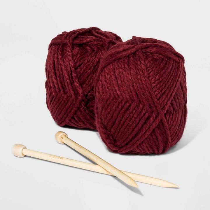 Women's Diy Knitting Kit Scarf - Wild Fable Burgundy One Size, Women's, Red