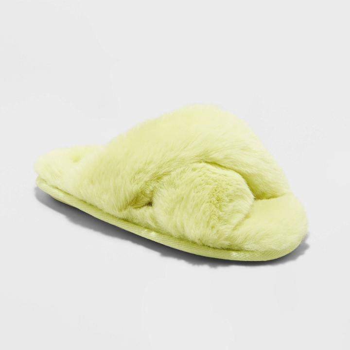 Girls' Brooklyn Crossband Fur Slippers - Cat & Jack Yellow