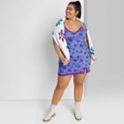 Women's Plus Size Sleeveless Lace Trim Mesh Bodycon Dress - Wild Fable Periwinkle Blue Floral