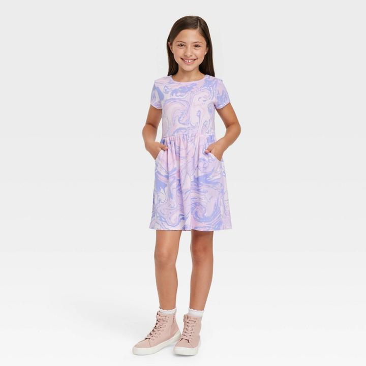 Girls' Printed Short Sleeve Dress - Cat & Jack Purple