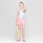 Girls' 2pc Dreamy Tie Dye One Piece Swimsuit With Shorts - Cat & Jack Pink