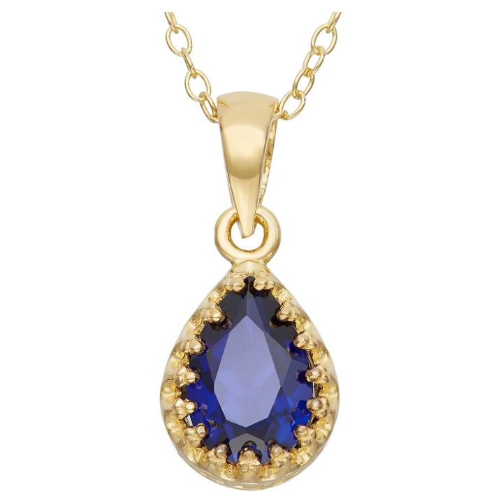 Tiara Pear-cut Sapphire Crown Pendant In Gold Over Silver, Girl's, Sapphire/yellow