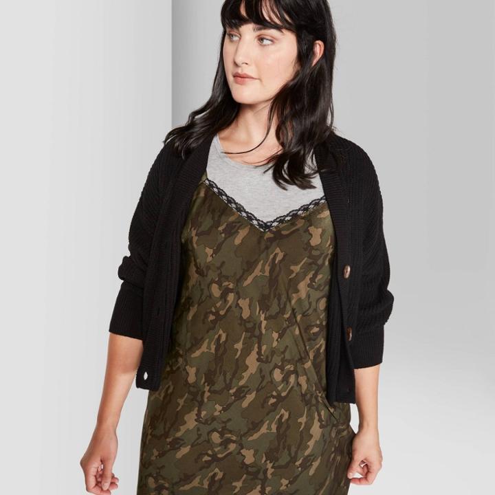 Women's Plus Size Long Sleeve V-neck Cropped Button-up Cardigan - Wild Fable Black 1x, Women's,