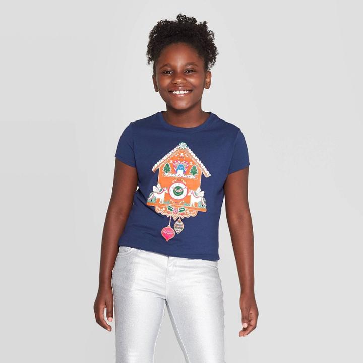 Petitegirls' Short Sleeve Cuckoo Clock Graphic T-shirt - Cat & Jack Navy S, Girl's, Size: