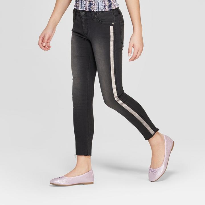 Girls' Metallic Stripe Skinny Jeans - Art Class Black